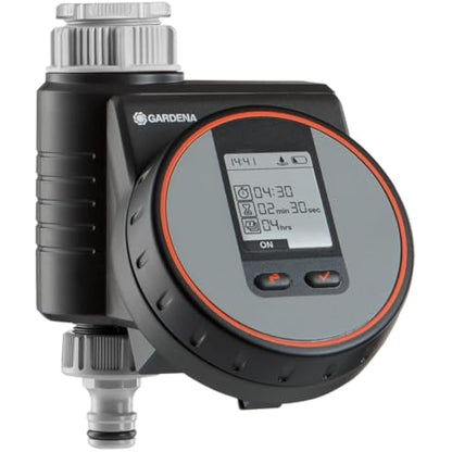 GARDENA Flex irrigation controller for quick automatic irrigation for the terrace and balcony, easy to use, Water Now function, Color Black/Grey/Orange 1890-20