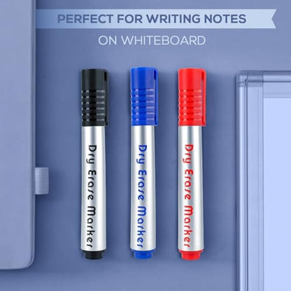 maxtek Whiteboard Pens, 12pcs Whiteboard Markers 3 Assorted Colours Black Blue Red Dry Erase Pens for Office, Schools, Home, Bullet Tip Dry Wipe Pens