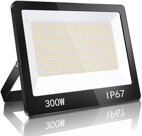 YIQIBRO 300W LED Floodlight Outdoor, 30000LM 6500K Outdoor Flood Lights Super Bright LED Security Light, IP67 Waterproof Spotlight for Garden, Garage, Yard, Factory, Warehouse