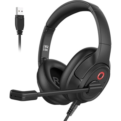EKSA H2 USB Headset with Microphone for PC Laptop, Computer Headsets with Noise Canceling Mic, Audio Control & Busy Light, Wired Office Headset for Business/Call Center/Zoom/Teams
