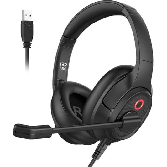EKSA H2 USB Headset with Microphone for PC Laptop, Computer Headsets with Noise Canceling Mic, Audio Control & Busy Light, Wired Office Headset for Business/Call Center/Zoom/Teams