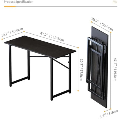 Lutown-Teen Folding Computer Desk 120 cm, Writing Gaming Computer Camping Table, No Assembly Required Home Office Desk, Black