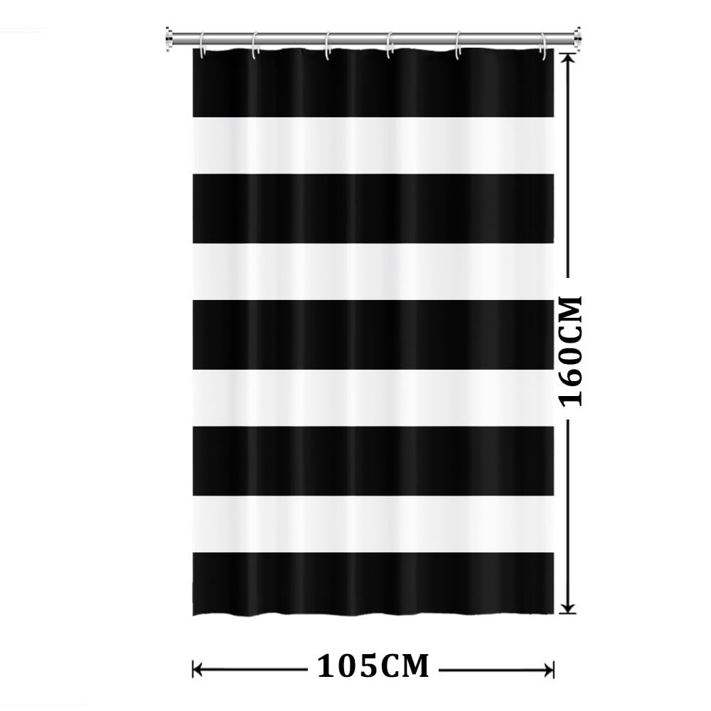 Xiaoterna 105x160cm Black and White Stripes Shower Curtain Vintage Lines Waterproof Polyester Bathroom Curtain Modern Abstract Geometry Aesthetics