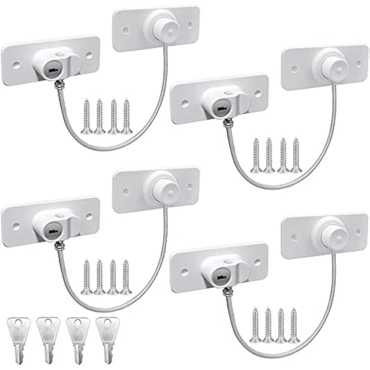 4 Pack Window Restrictors for UPVC Windows, Safety Locks with Key Cable Lock Door Fridge Cupboard for Children,Drillable/Self-Adhesive