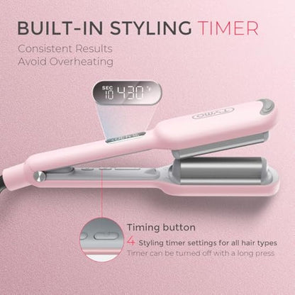 TYMO ROVY Hair Waver Crimper - Hair Curler, Deep Waver Curling Iron, Ionic Curling Wand with Ceramic Tourmaline Barrel for Women, Anti-Scald, Quick & Easy, Dual Voltage, Pink 25mm