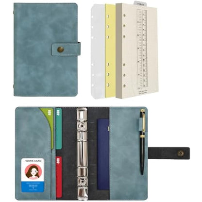 WONDERPOOL Leather Diary Refillable Notebook Spiral Journal Binder Portfolio - Dot Grid Paper & Inner Pockets Organizer for Man and Woman (Lake Blue, A6)