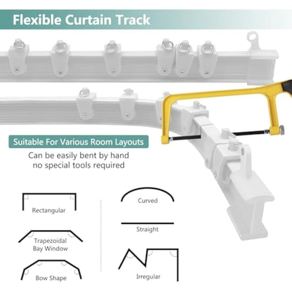 Bendable Ceiling Curtain Track for Bay Window, 20FT/6M Flexible Curved Curtain Rail Ceiling Wall Mount Heavy Duty Plastic Curtain Rails Track System for Bed Room Divider, White