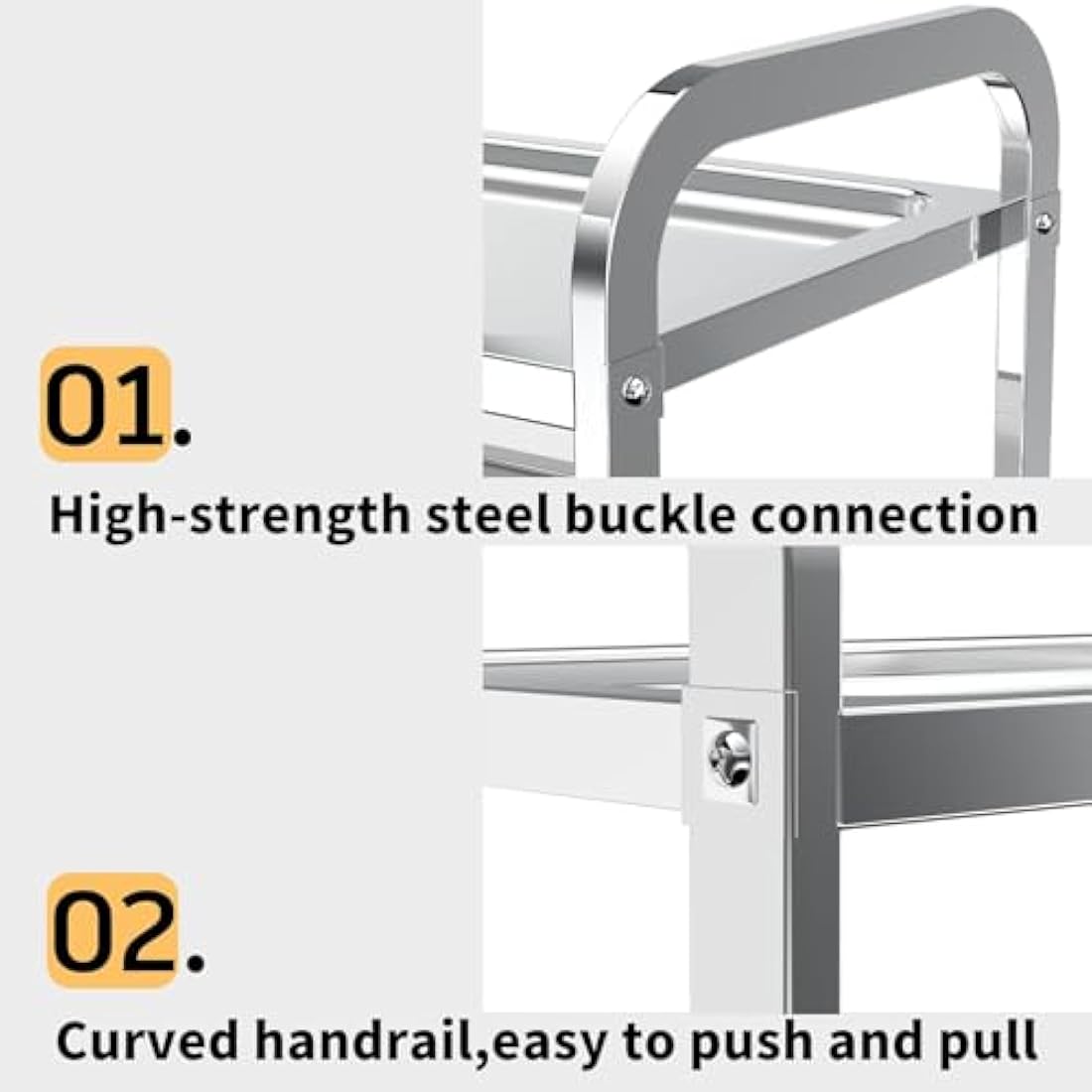 TAIMIKO Stainless Steel Utility Cart - 3-Tier Kitchen Trolley, Restaurants Serving Trolley with Locking Wheels, For Garage, Restaurants, Hotels, Size: 625x315xH800mm