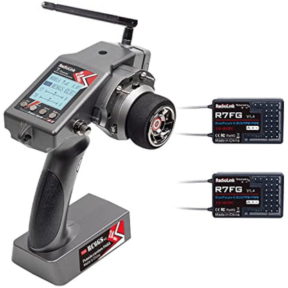 Radiolink RC6GS V3 7 Channels 2.4GHz RC Transmitter with 2 Pcs Gyro Receivers R7FG Kit for RC Car Crawler,30 Models Storage,2.4Ghz 600M Remote Controller Receiver for RC Truck Buggy Tank Drifting Boat