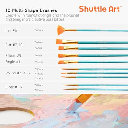 Shuttle Art 40 Pack Pastel Acrylic Paints Set, 30 Colours with 10 Paint Brushes, 60ml/2oz Bottle, High Viscosity, Waterproof for Painting & Crafting on Canvas, Rock, Ceramic, Fabric