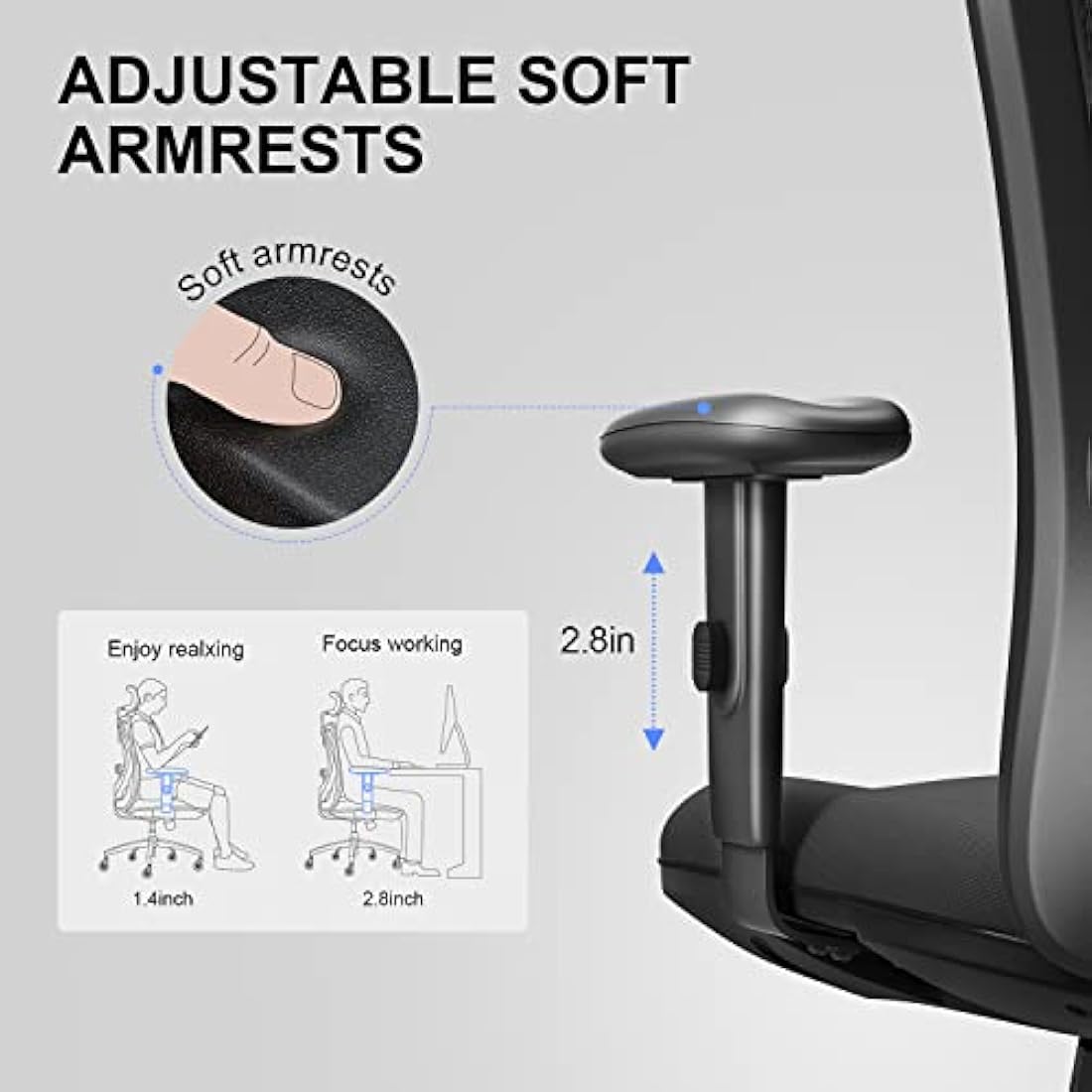 SIHOO M18 Office Chair Ergonomic Desk Chair, Breathable Mesh Design High Back Computer Chair, Adjustable Headrest and Lumbar Support, Upgraded to Rollerblade Wheels (Black)