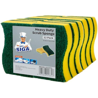 MR.SIGA Heavy Duty Scrub Sponge, Pack of 12, Size:11 x 7 x 3 cm, 4.3" x 2.8" x 1.2"