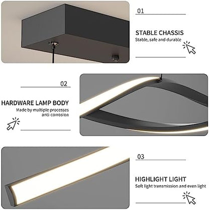 Mikeru 120CM Wave Pendant Light, Black Creative LED Dining Lights 3000/4500/6000K Dimmable 10% to 100% Pool Table Lighting Adjustable Kitchen Island Lamp for Living Room, Bedroom