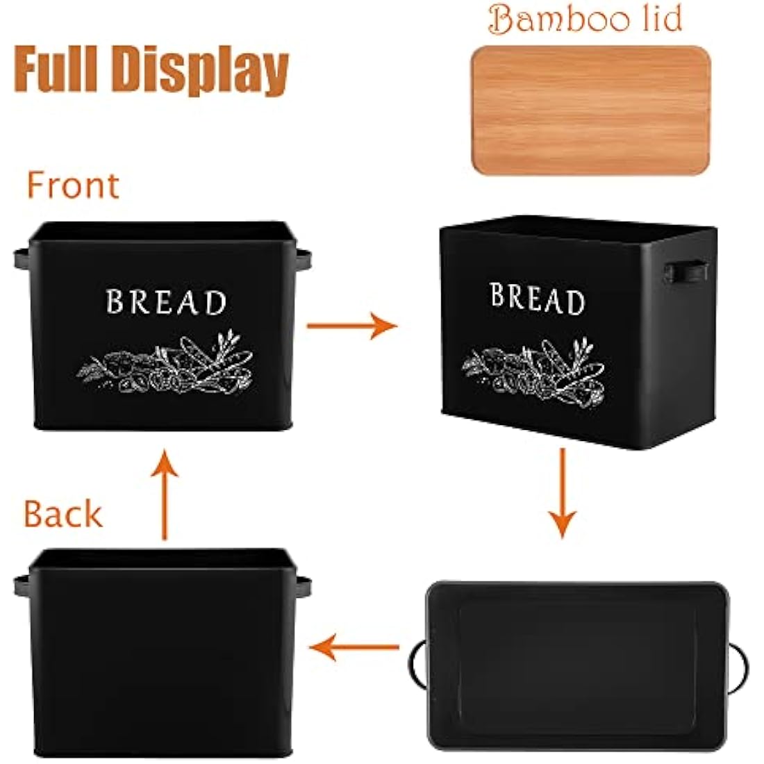 Joyfair Bread Bin, Metal Bread Box with Bamboo Cutting Board Lid, Extra Large Loaf Holder for Kitchen Countertop, Vintage Storage Container fit 2 Loaves, Space Saving & Farmhouse Style, Black