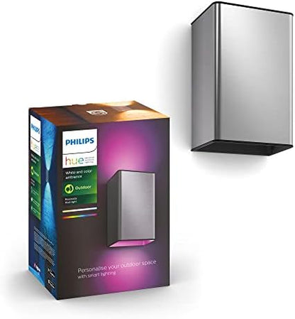 Philips Hue Resonate White and Colour Ambiance LED Smart Outdoor Wall Light for Garden and Patio. [INOX] Compatible with Alexa, Google Assistant and Apple HomeKit