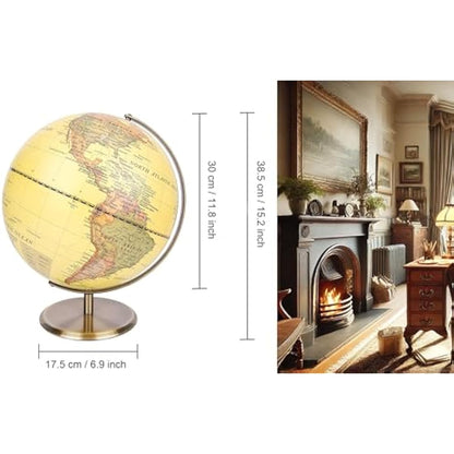 Exerz 30cm World Globe Antique Metal Arc and Base Bronzed colour, Large Rotating Earth Globe, Educational/Geographic, Modern Map in Vintage Colour