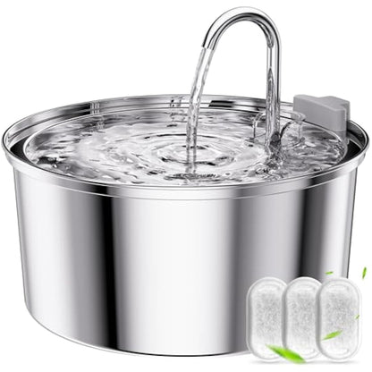 TOMXCUTE Cat Water Fountain for drinking, 3.2L Stainless Steel Pet Fountain, Cat Drinking Fountain Dishwasher Safe, Water Dispenser for Cats and Dogs, with Upgraded Pump and 3 Replacement Filters