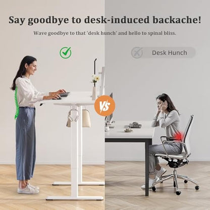 Claiks Electric Standing Desk, Adjustable Height Stand up Desk, 120x60 cm Sit Stand Home Office Desk with Splice Board, White Frame/White Top