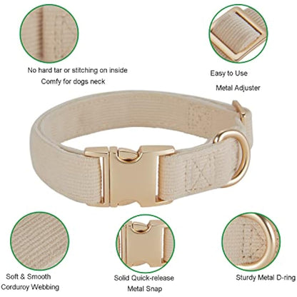 YUDOTE Ultra-soft Dog Collar Natural Cotton Corduroy Made for Small Dogs with Sensitive Skin,Creamy White