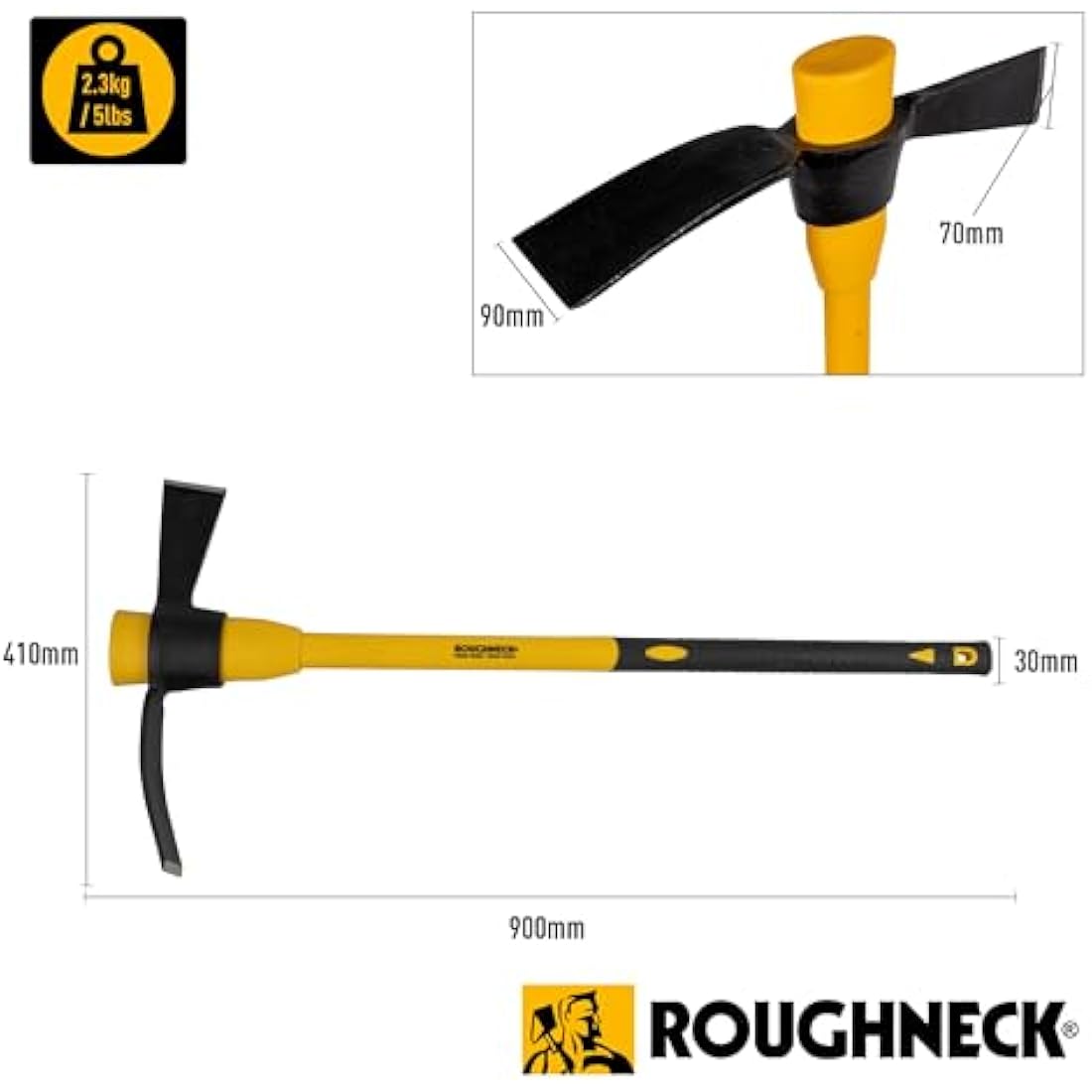 Roughneck ROU64252 Cutter Mattock with Fibreglass Handle 5lbs/2.27kg, Multi-Colour