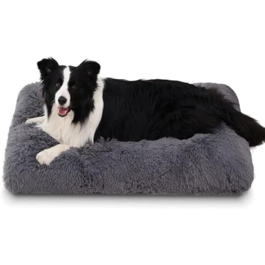 Jaspuriea Medium Dog Bed Washable Dog Crate Mattress Calming Fluffy Anti Anxiety Dog Beds Deluxe Plush Dog Mat with Anti-Slip Bottom, Dark Grey, 75x50x7cm