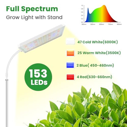 Wiaxulay Floor Grow Lights for Indoor Plants, 153 LED Full Spectrum Plant Light with Stand Adjustable Height, Halo Plant Grow Light with 4/8/12/16H