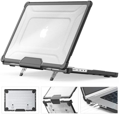 SEYMCY Case Compatible with MacBook Pro 16 inch Case 2024 2023 2022 2021, Anti-Scratching Protective Hard Shell Cover with Foldable Stand M4 M3 M2 M1 (A3186 A3403 A2991 A2780 A2485), Black