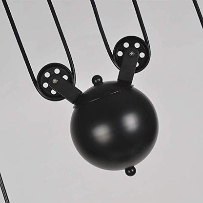 Industrial Vintage Pendant Light, Retro Pulley Suspended Rise and Fall Hangging Light E27 Antique Adjustable Black Metal Water Pipe Chandelier, Lamp for Kitchen Island Bar Hallway Dining Room