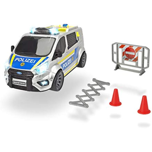 Dickie Toys - Ford Transit Police - 28 cm Police Car with Barriers, Siren and Light, Motorway Police, Toy Car for Children from 3 Years