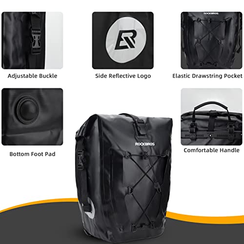 ROCKBROS Bike Pannier Bag 25L-32L 100% Waterproof Rear Rack Bike Bag Bicycle Bag for Rear Carrier Bike Handbag for Cycling Touring Travelling