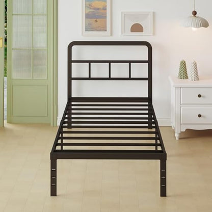 Lutown-Teen Black Single Bed Frame 3ft with Curved Headboard, Heavy Duty Metal Bed Frames Single with Steel Slats, 36 cm High, Ample Storage Underneath, Noise Free, Easy Assembly