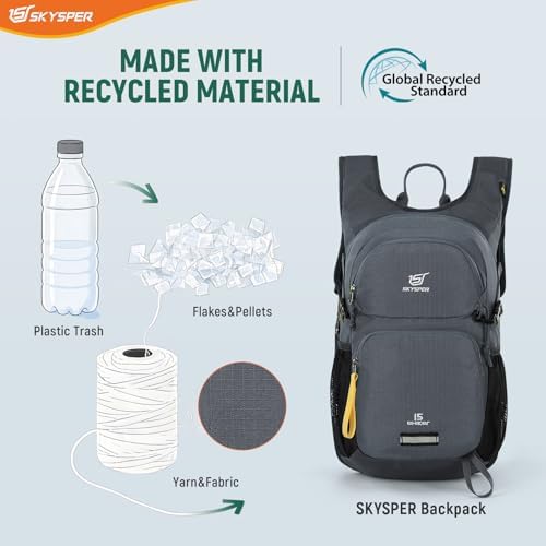 SKYSPER Hiking Backpack 15L Recycled Rucksack Travel Hiking Pack Lightweight Day Pack for Women Men