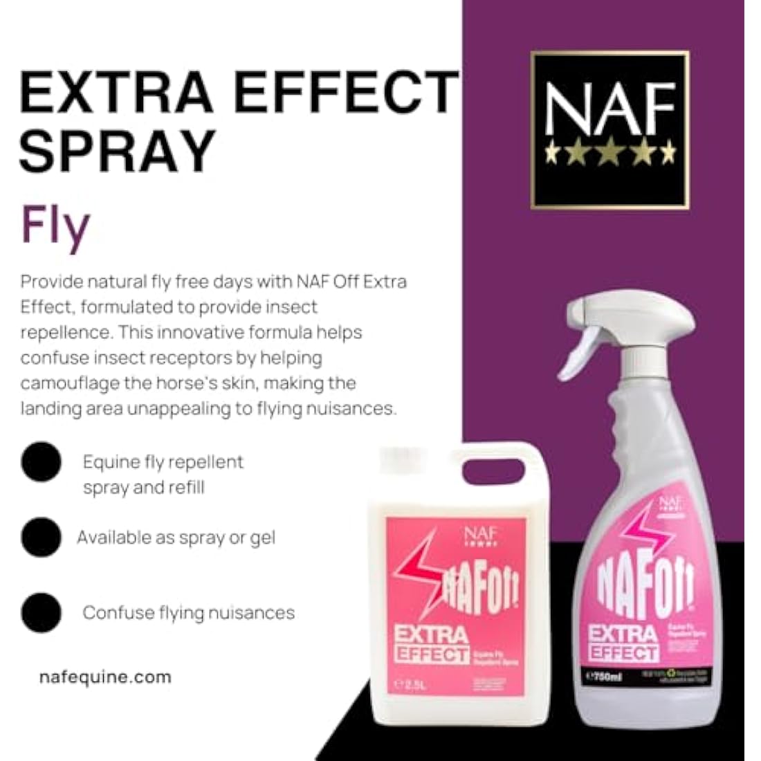 NAF Off Extra Effect Fly Spray Refill 2.5L – Natural Insect Repellent for Horses – Effective Against Flies, Midges & Biting Insects – With Citronella – Long-Lasting Summer Protection