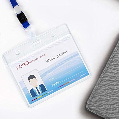 40 PCS Plastic Card Holder, Transparent Clear Horizontal Waterproof Name Tag Badge ID Card Holders ID Badge Card Plastic Wallets Pocket Holder Double Sided Badge Holders Lanyard Card Holder