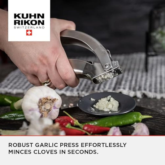 Kuhn Rikon Garlic Press, Stainless Steel Garlic Crusher Press. Dishwasher Safe Garlic Chopper. Durable Garlic Mincer. Garlic Press Crusher – 3 Year Kuhn Rikon Kitchen Accessories Guarantee