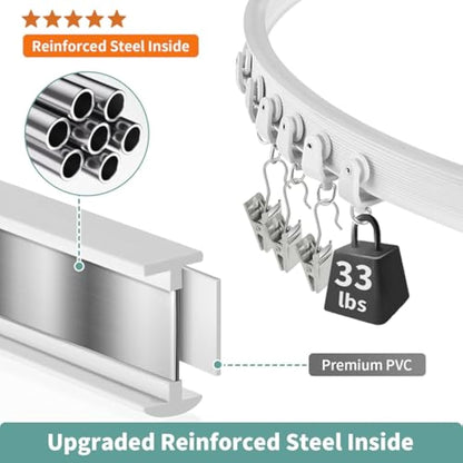 Bendable Ceiling Curtain Track for Bay Window, 20FT/6M Flexible Curved Curtain Rail Ceiling Wall Mount Heavy Duty Plastic Curtain Rails Track System for Bed Room Divider, White