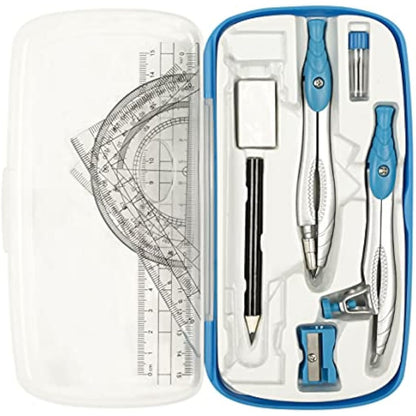 Lifreer Maths Set, Geometry Set For Secondary School,10 Pcs Protractor and Compass Set, Ruler Set For Drafting And Drawing (Blue)