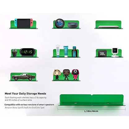 OAPRIRE Acrylic Floating Wall Shelves Set of 2 - Easily Expand Wall Space - Small Shelf for Bathroom, Bedroom, Kitchen, etc - with Cable Clip, Drill-free installation, 9 Inch - Emerald Green