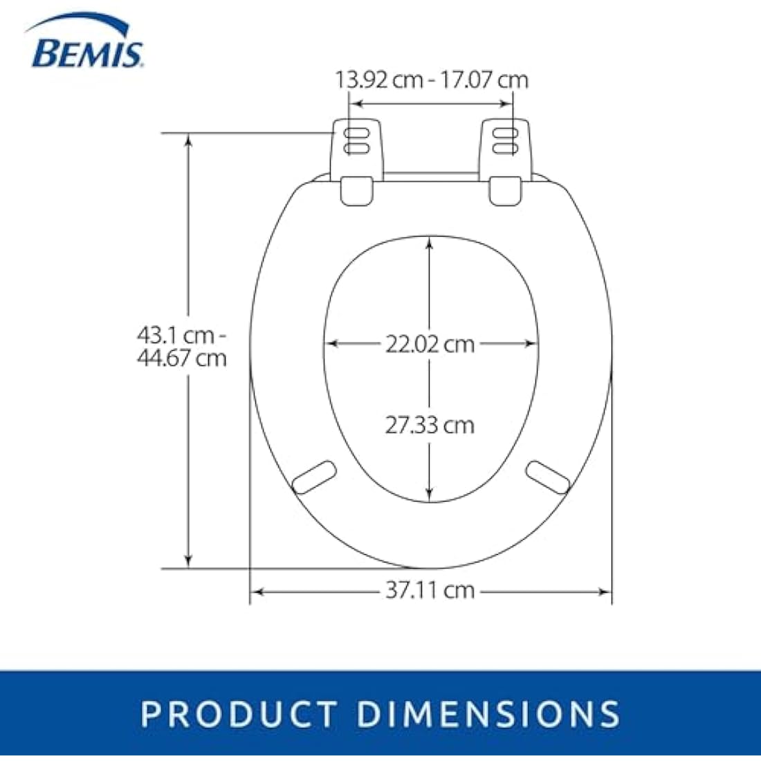 BEMIS Chicago White Toilet Seat. Wooden Toilet Seat with Water Based Paint for Easy Clean. Oval Shape, with Adjustable Plastic Hinges, Universal & Easy Installation, White