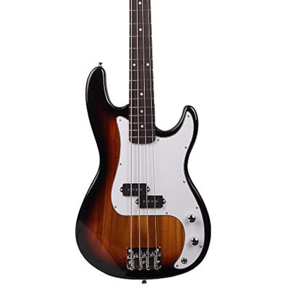 Bonnlo Electric Bass Guitar 4 Strings Full Size for Beginner Exquisite Basswood Burning Bass with Bag, Strap and Accessories (Sunset)
