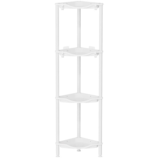 Lifewit 4 Tier Floor Standing Shower Caddy Corner, Plastic Metal Splicing Rustproof Corner Stand for Bathroom, Kitchen with 4 Hooks, Shelf Storage