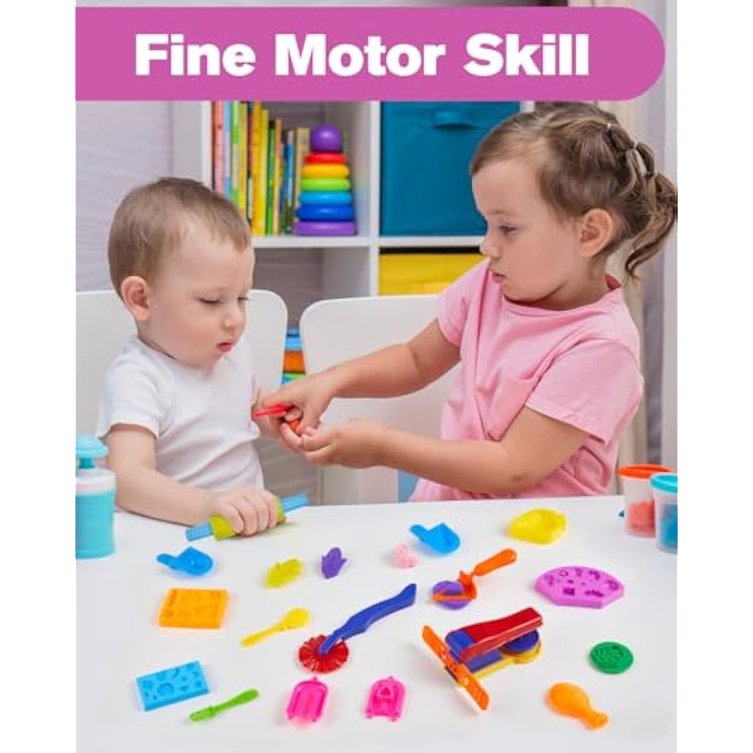 Lictin Clay Dough Tools Kit, 43Pcs Clay Modelling Tool Kit Includes Stamp, Extruder, Rollers, Cutters Molds, Multicolored Plastic Dough Play Tools Accessories (Vegetable, Fruits and Food Series)