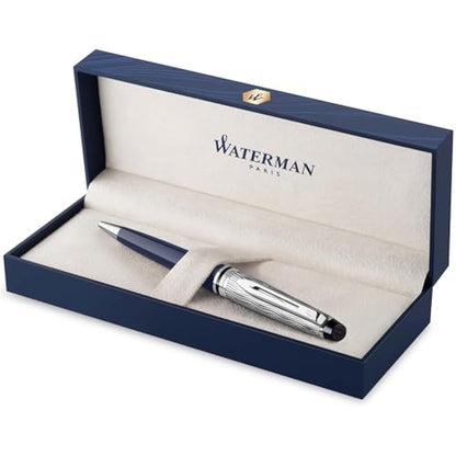 Waterman Expert Ballpoint Pen | Metal & Blue Lacquer | Chiselled Cap | Blue Ink | Gift Box