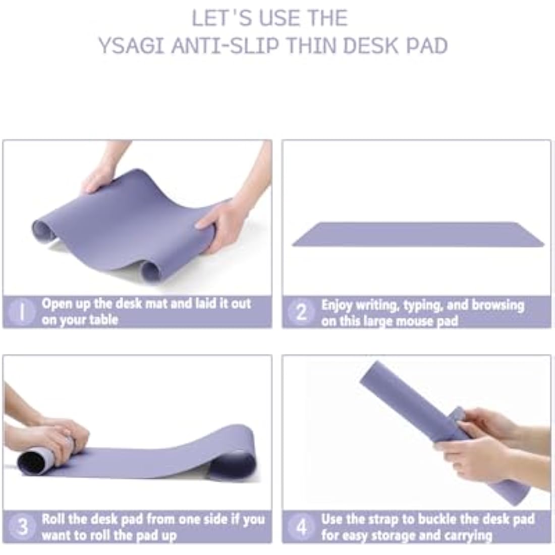 YSAGi Non-Slip Desk Pad, Waterproof PVC Leather Desk Table Protector, Ultra Thin Large Mouse Pad, Easy Clean Laptop Desk Writing Mat for Office Work/Home/Decor (90 x 43 cm, Lavender)