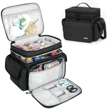 LEFOR·Z Sewing Box Large,Sewing Bags,Sewing Accessories Storage Organiser for Thread,Needles and Other Sewing Tools,Black
