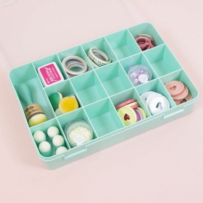 Craftelier - Organizer Box with 17 Compartments for Scrapbooking Materials | Clear and White - Dimensions 26.5 x 17.8 x 4.2 cm