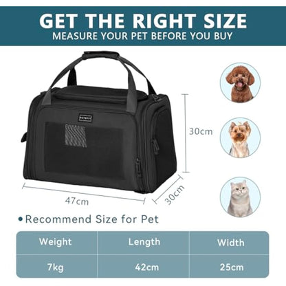 Petsfit Pet Carrier for Cat and Small Dogs, Dog Carriers Quadrangle Oxford Fabric and Ventilation Mesh, Cat Carriers Large Space with Expandable Mat, Black