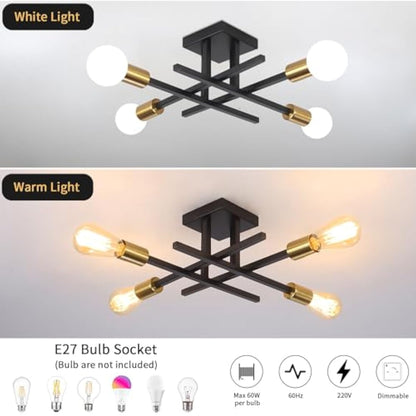 QAREHL Black Chandelier Ceiling Lights Living Room, 4 Light Modern Sputnik Ceiling Lights Industrial Light Fittings Ceilings, Sputnik Chandelier for Bedroom, Kitchen, Dining Room, Hallway, Lounge