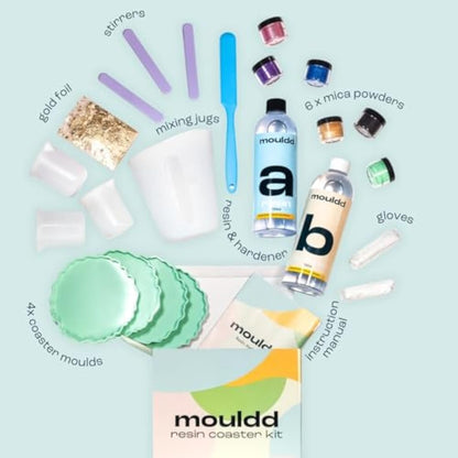 Mouldd at Home Resin Coaster Craft Kit for Adults - Make 10 Drinks Coasters - Includes 1L Epoxy Resin, Tools, Colours, Gloves and How-to-Guide