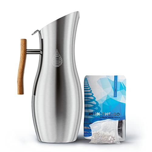 Invigorated Living Alkaline Water Filter Jug - Purifies and Enhances pH - Includes Long Life Filter - Ionized Alkaline Water - Glass Water Filter Jug - Glass Water Filter - 64oz